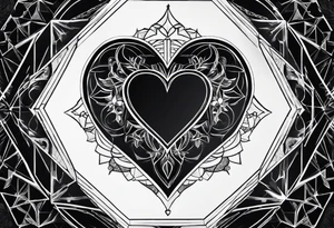 godlike heart black hexagon and black background tattoo idea