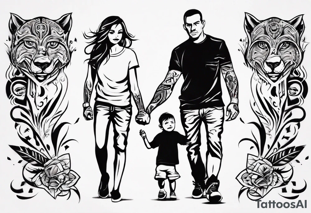 Tattoo with dad and kids, a boy and a girl tattoo idea