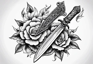 Dagger with hourglass handle and flower blade tattoo idea