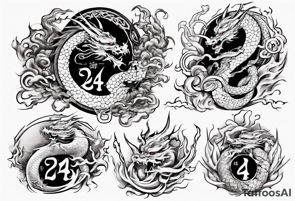Number 24 with a Chinese dragon around it tattoo idea