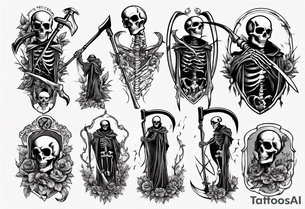 Skeleton with scythe death tattoo idea