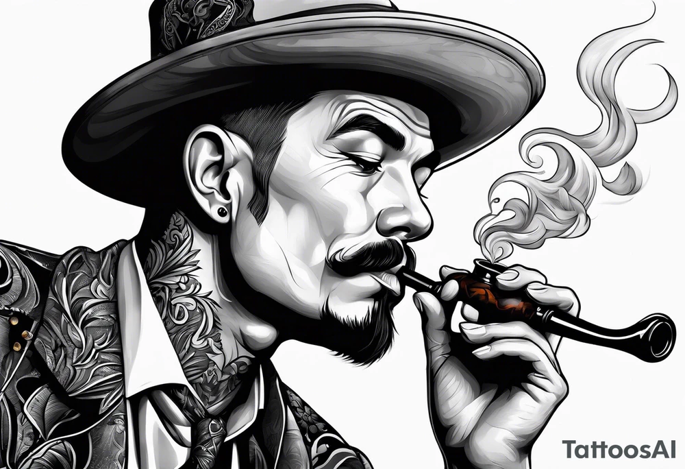 Neotraditional man smoking a pipe tattoo idea