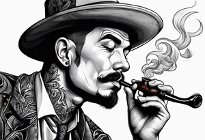 Neotraditional man smoking a pipe tattoo idea