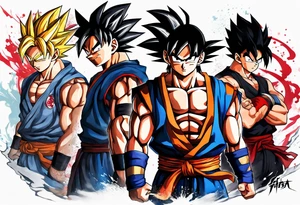 A fusion with Asta, Goku, Luffy and Itachi tattoo idea
