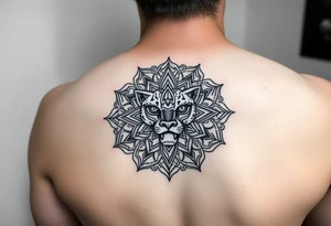 intricate mandala with a sacred panther with geometry and cosmic tattoo idea