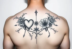 goth hearts and bleeding heart flowers and filigree with long lines tattoo idea