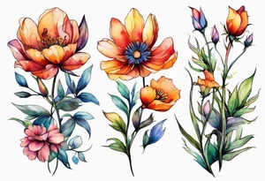 wild flowers long stems all watercolor tattoo idea