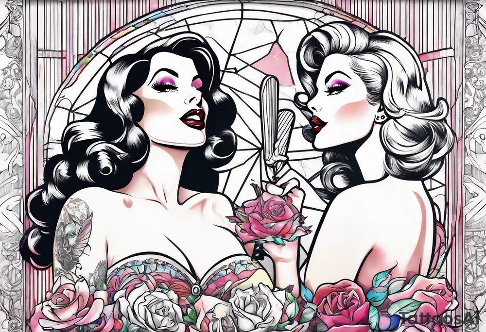 jessica rabbit and Marilin monroe sharing a popsicle tattoo idea