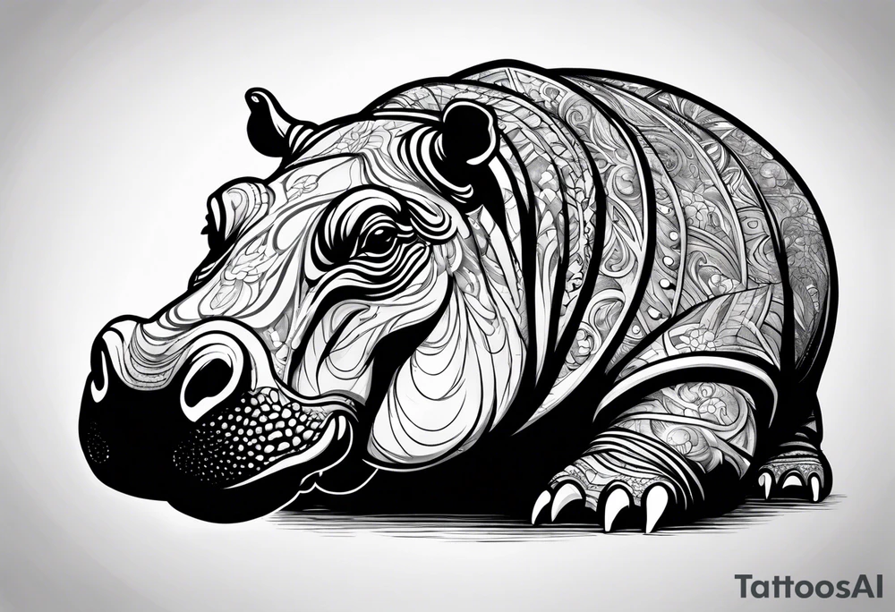 Baby hippo with a stern face tattoo idea