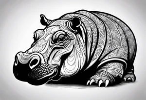 Baby hippo with a stern face tattoo idea