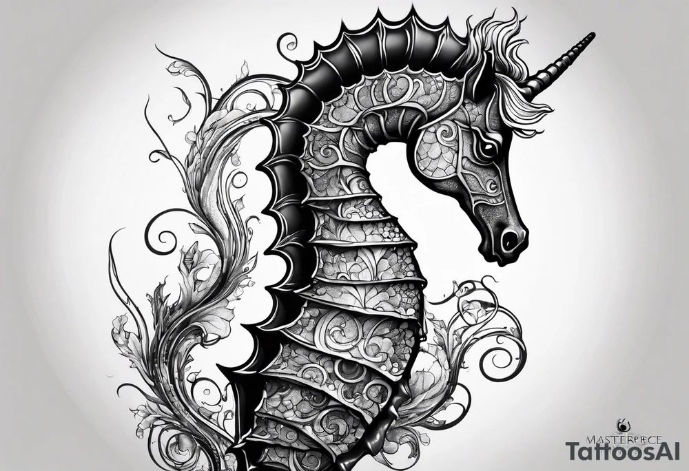 Seahorse side profile big evil tattoo idea