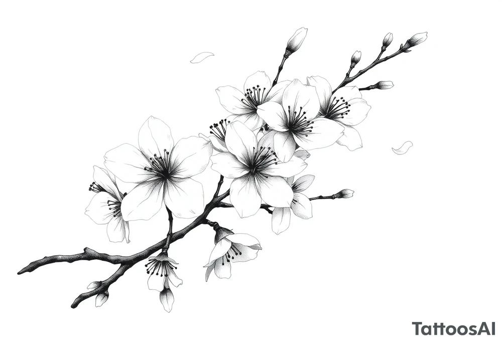 delicate cherry blossoms swirling in spring breeze with petals tattoo idea