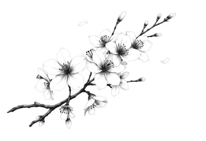 delicate cherry blossoms swirling in spring breeze with petals tattoo idea