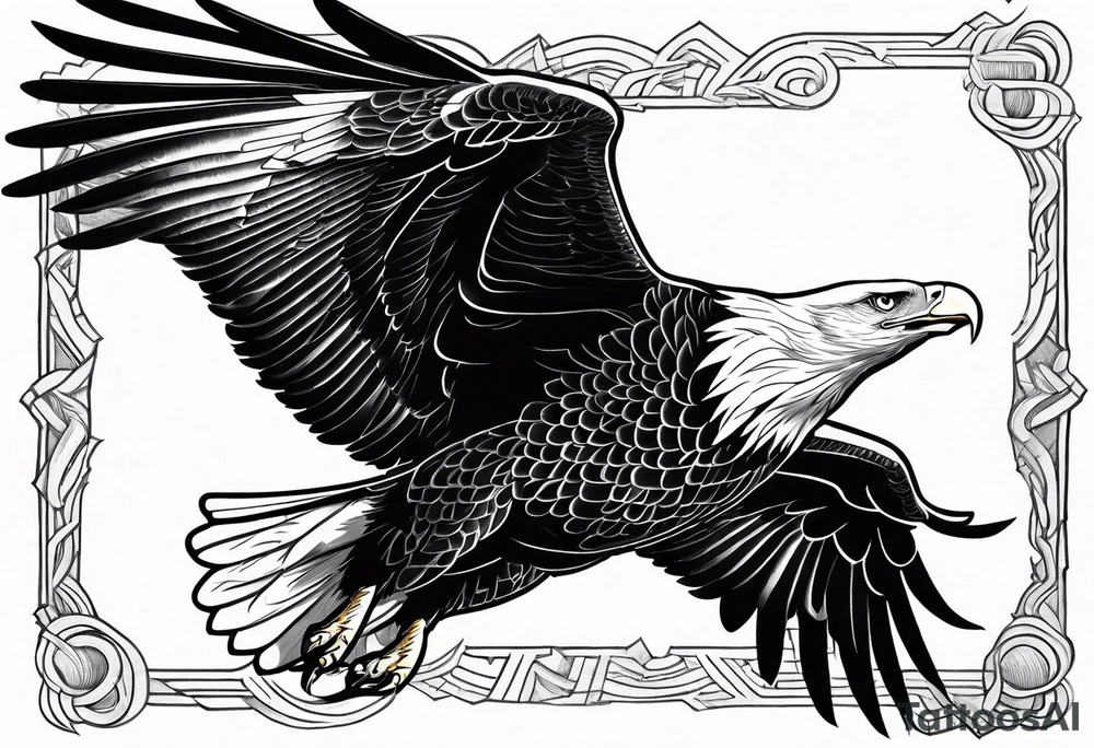 A majestic eagle soaring high in the sky, wings fully spread, capturing the essence of freedom and power tattoo idea