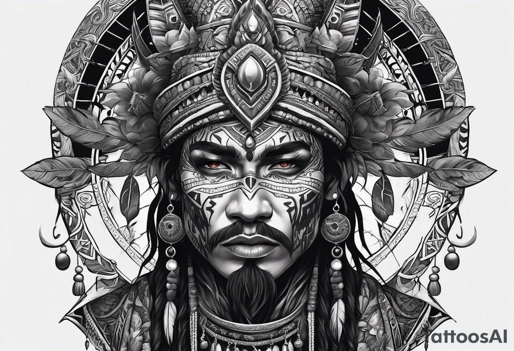 dark fantasy style shaman, witch doctor, finely detailed, full body tattoo idea