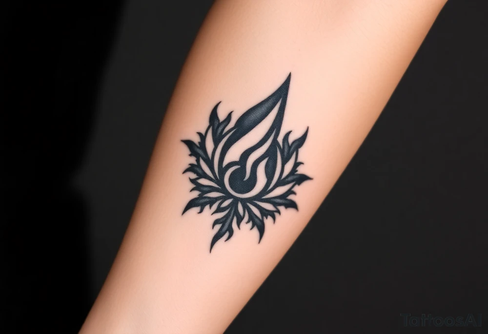 a round flame imprisoned in a roots circle tattoo idea