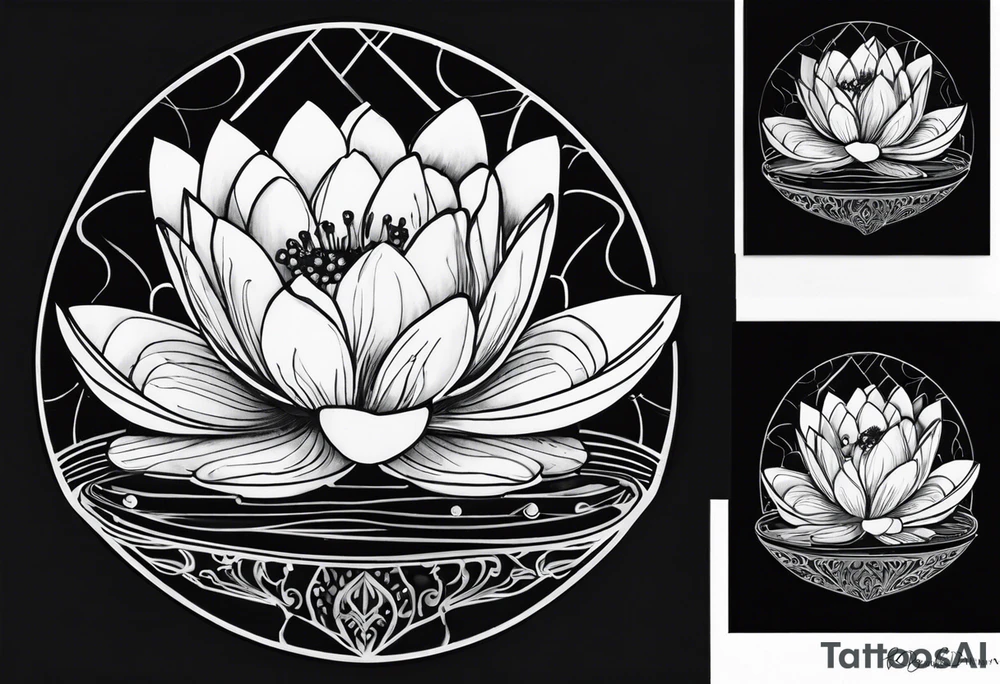 Water lilly on top of hour glass with black background tattoo idea