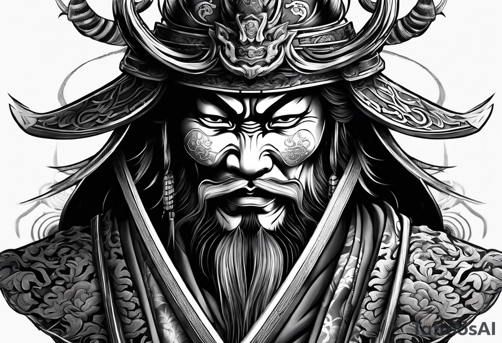 Samurai wearing an oni mask tattoo idea