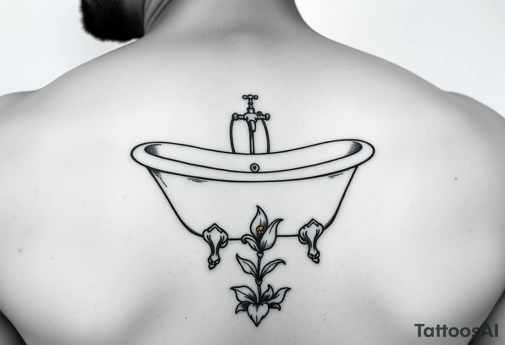 clawfoot bathtub with faucet and lily coming up out the floor tattoo idea