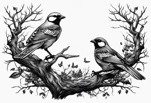 branch of a dead tree with dead birds tattoo idea