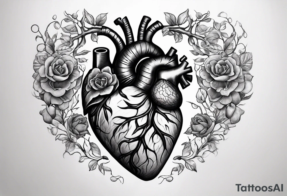 anatomical heart putting out real blood tattoo idea