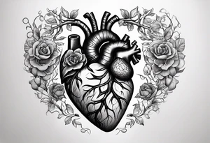 anatomical heart putting out real blood tattoo idea