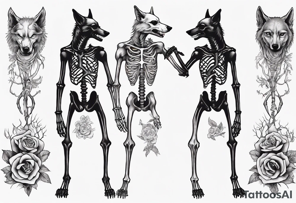 two wolf skeletons dancing with anatomically correct bones tattoo idea two wolf skeletons dancing with anatomically correct bones tattoo idea