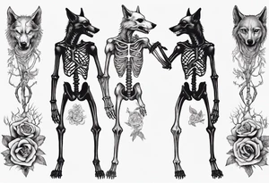 two wolf skeletons dancing with anatomically correct bones tattoo idea