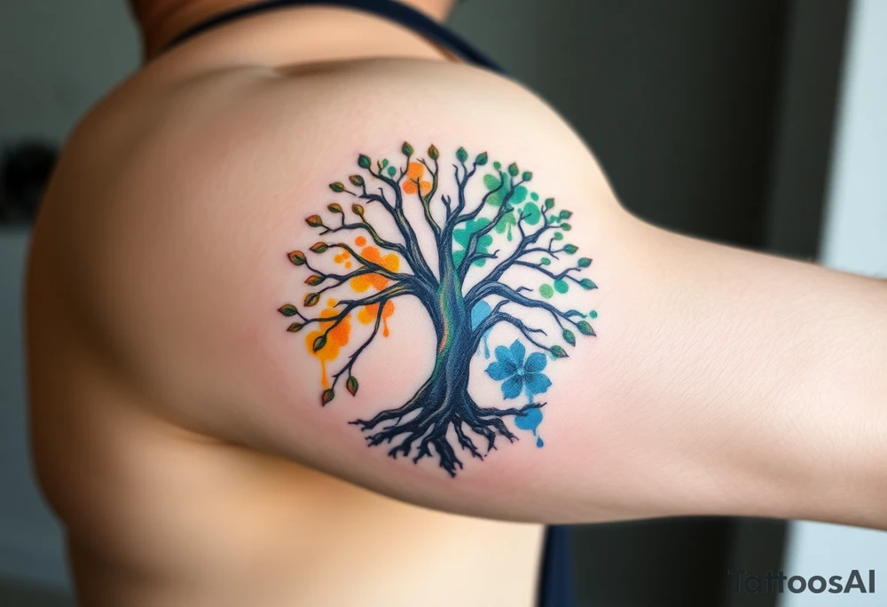 Tree of life half Jamaican colours half Irish colours tattoo idea