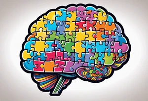 anthropomorphic brain made of puzzle pieces tattoo idea