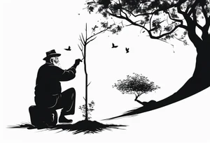 Old man planting a tree, than a young boy playing under a full grown tree. tattoo idea