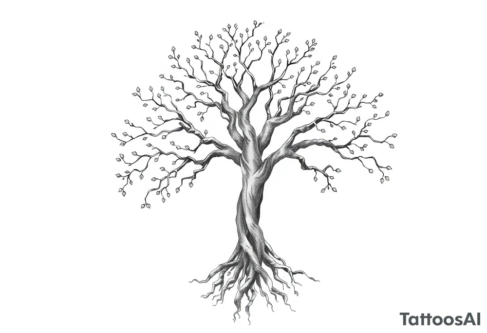 mystical tree of life with cosmic roots and celestial branches tattoo idea