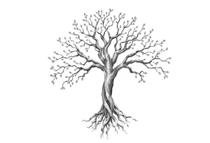 mystical tree of life with cosmic roots and celestial branches tattoo idea