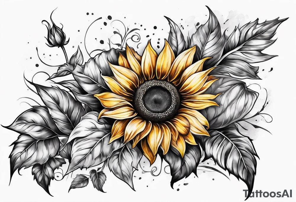 Sunflower leg sleeve tattoo idea