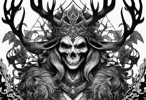 creepy demon with deer skull tattoo idea