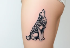 lone wolf howling at full moon with northern lights backdrop tattoo idea