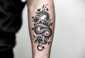 snake with flowers tattoo idea