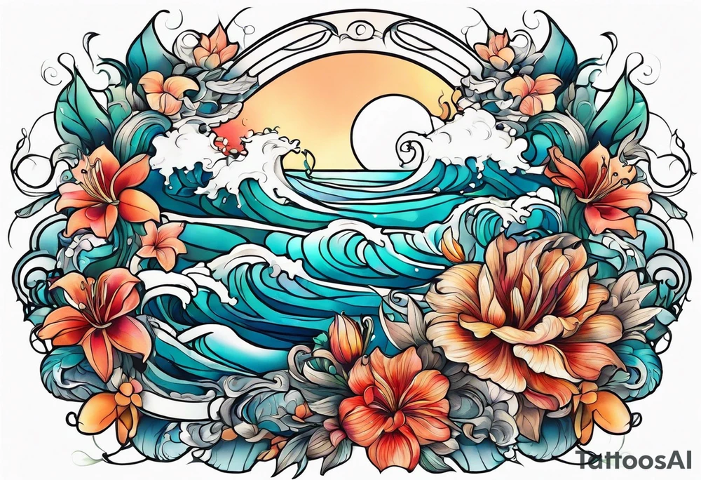 sea, flower tattoo idea