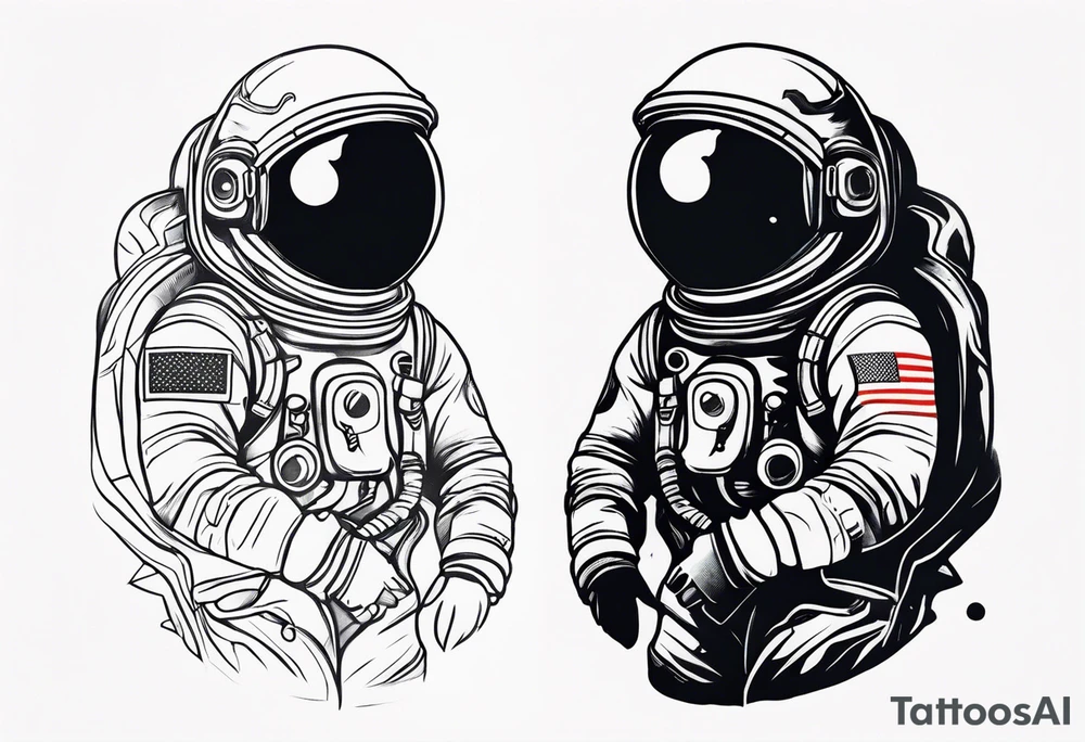 an astronaut in rock painting style tattoo idea