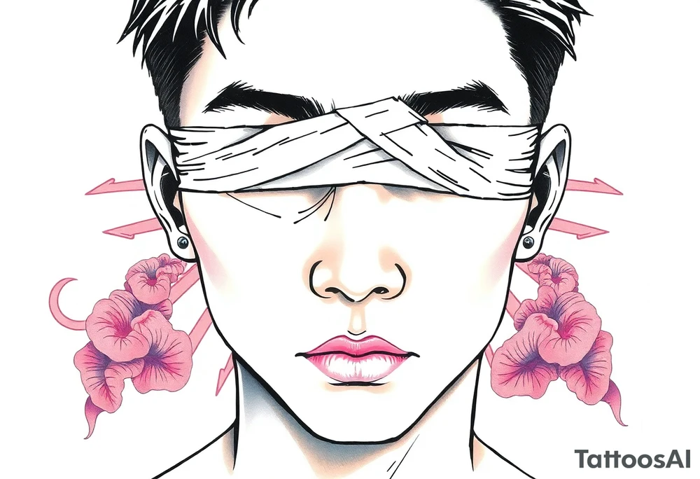 Handsome Asian young guy with 
 eyes covered with a bandage tattoo idea
