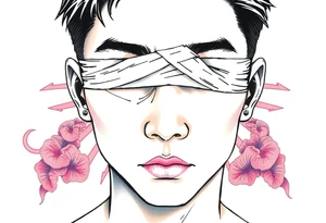 Handsome Asian young guy with 
 eyes covered with a bandage tattoo idea