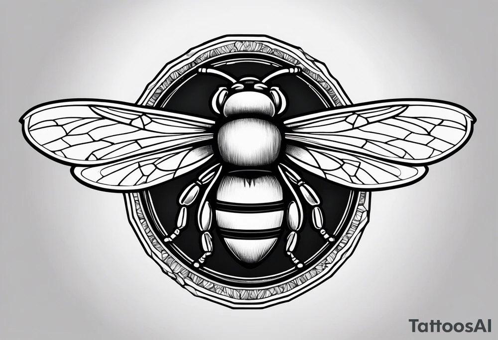 a bee inside of a emblem, like a family blazon
think like Louis XIV tattoo idea