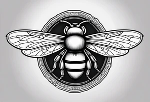 a bee inside of a emblem, like a family blazon
think like Louis XIV tattoo idea