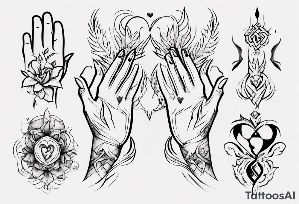 Really simple 
and clean tattoo of 
 that represents the spiruality of
, love and unity. two hands holding tattoo idea