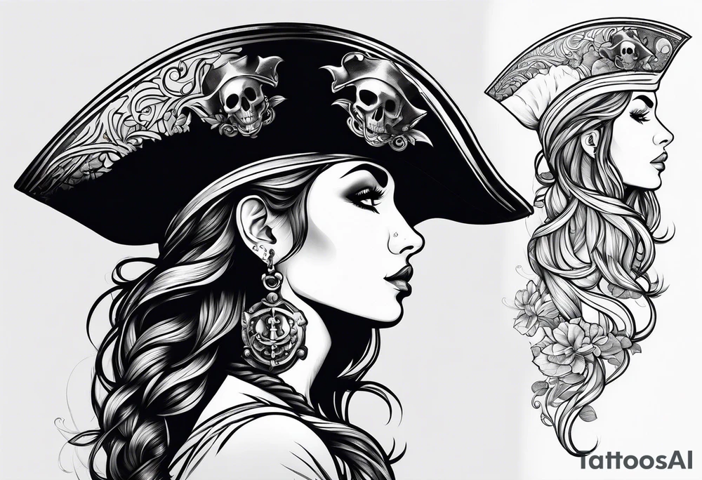 Side profile pirate girl tattoo idea