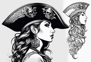 Side profile pirate girl tattoo idea