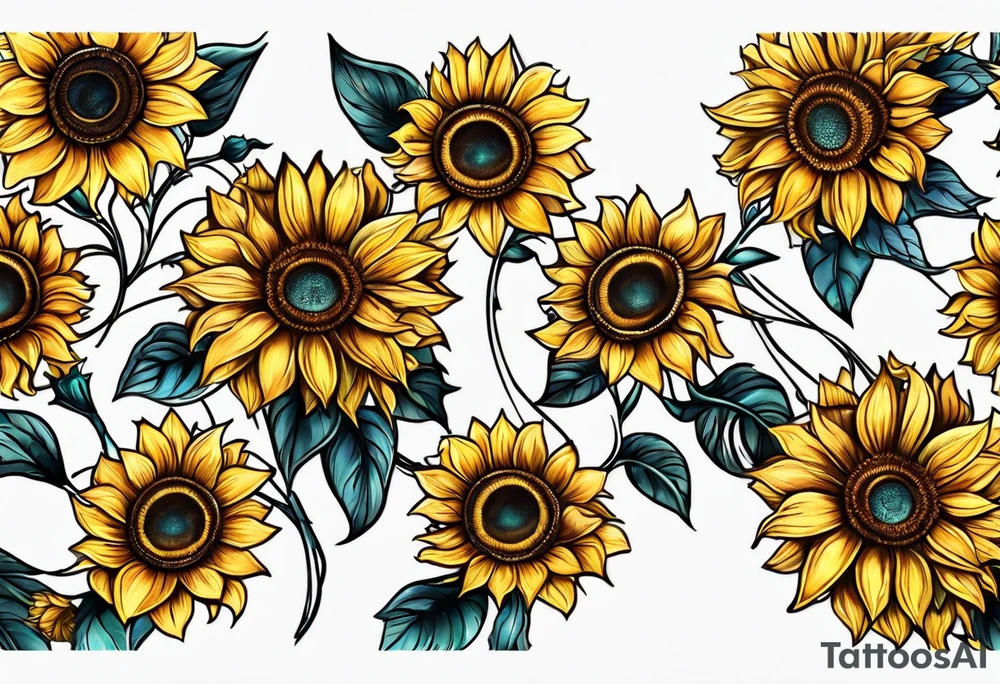 Dreamcatcher and sunflowers forearm sleeve tattoo idea