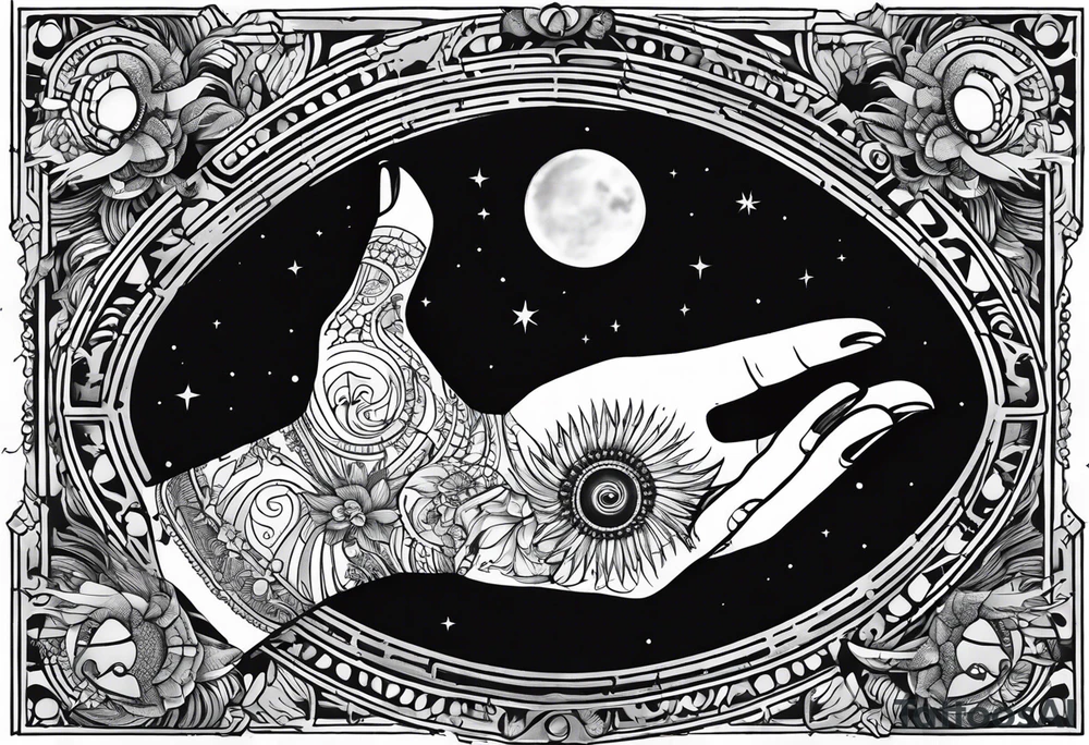 Johnny Depp's hand, the one with the three tattooed on it, points to a stonefish being crushed by a crescent moon tattoo idea
