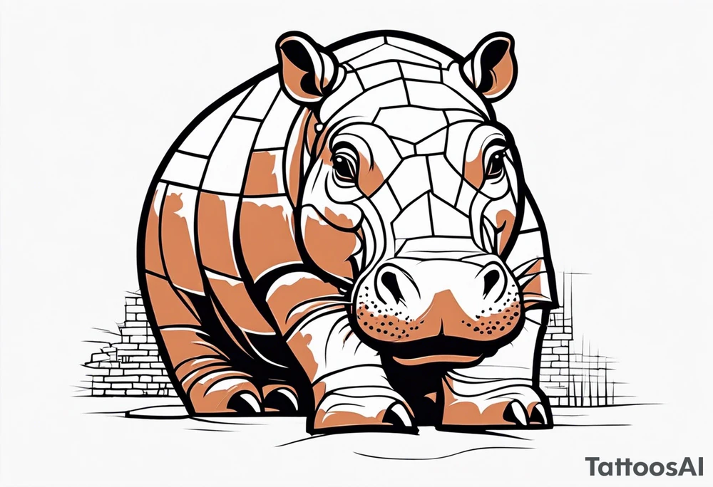 Hippopotamus creating a brick wall tattoo idea