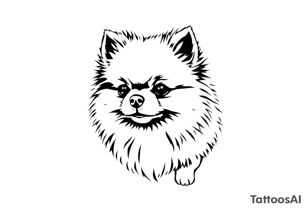 A silhouette stencil style drawing of a cute  Pomeranian tattoo idea